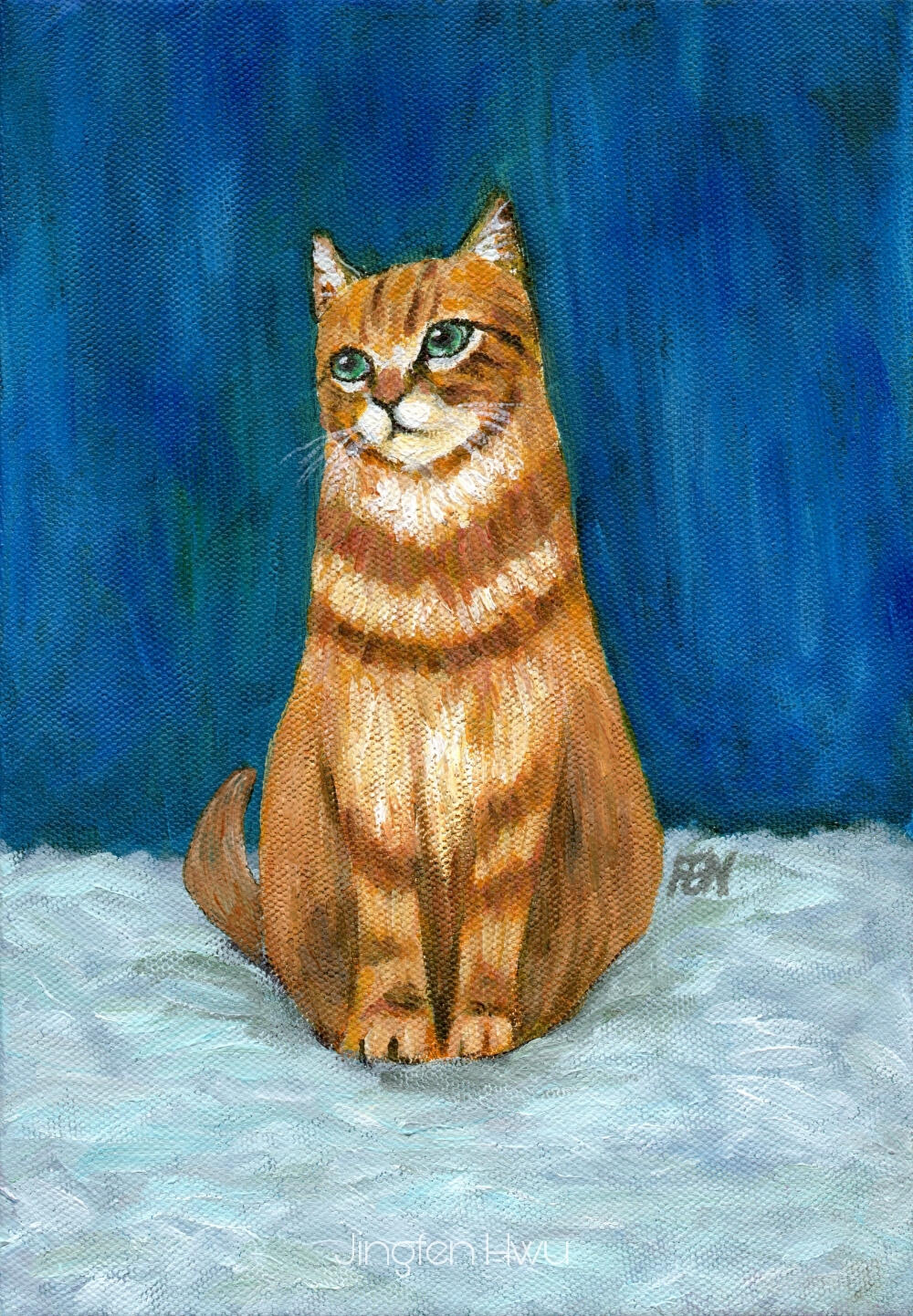 Blue Grey And A Ginger Cat by Jingfen Hwu